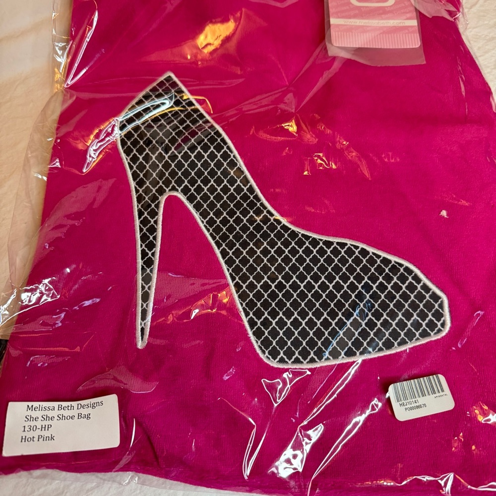 Hot Pink Shoe Bag with Black Stiletto Design